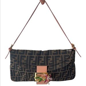 |SOLD| Authentic Fendi Zucca Crystal Flower Baguette